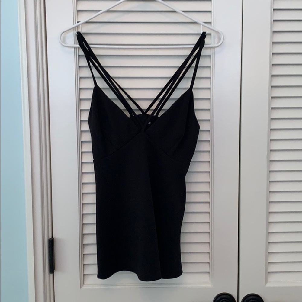 Black strapped top with side zipper